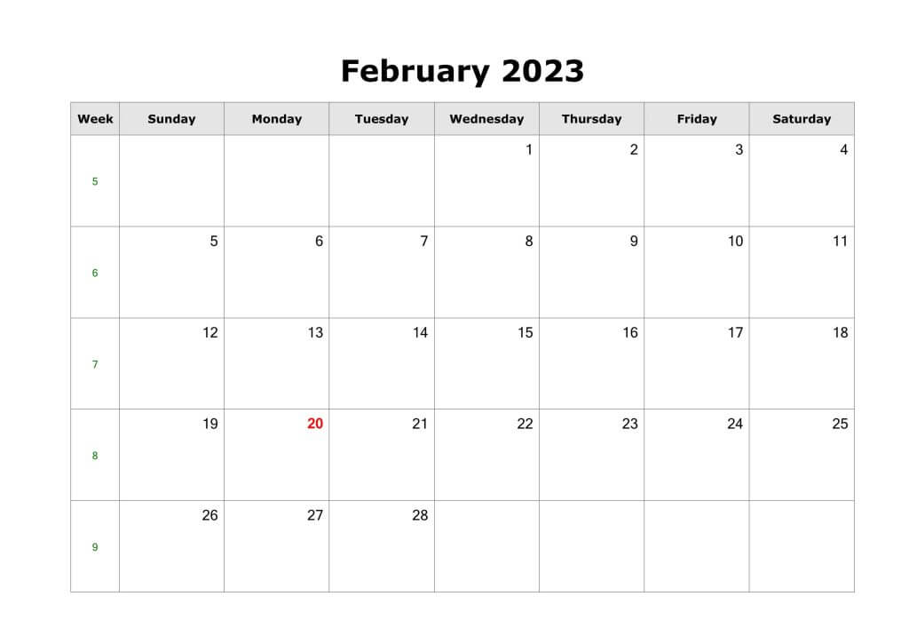 2023 calendar february template