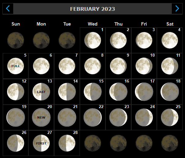 February 2023 Moon Phases Calendar