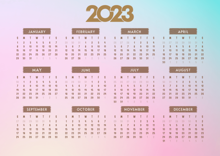 12 Month Calendar One Page Printable 2023- Free Download