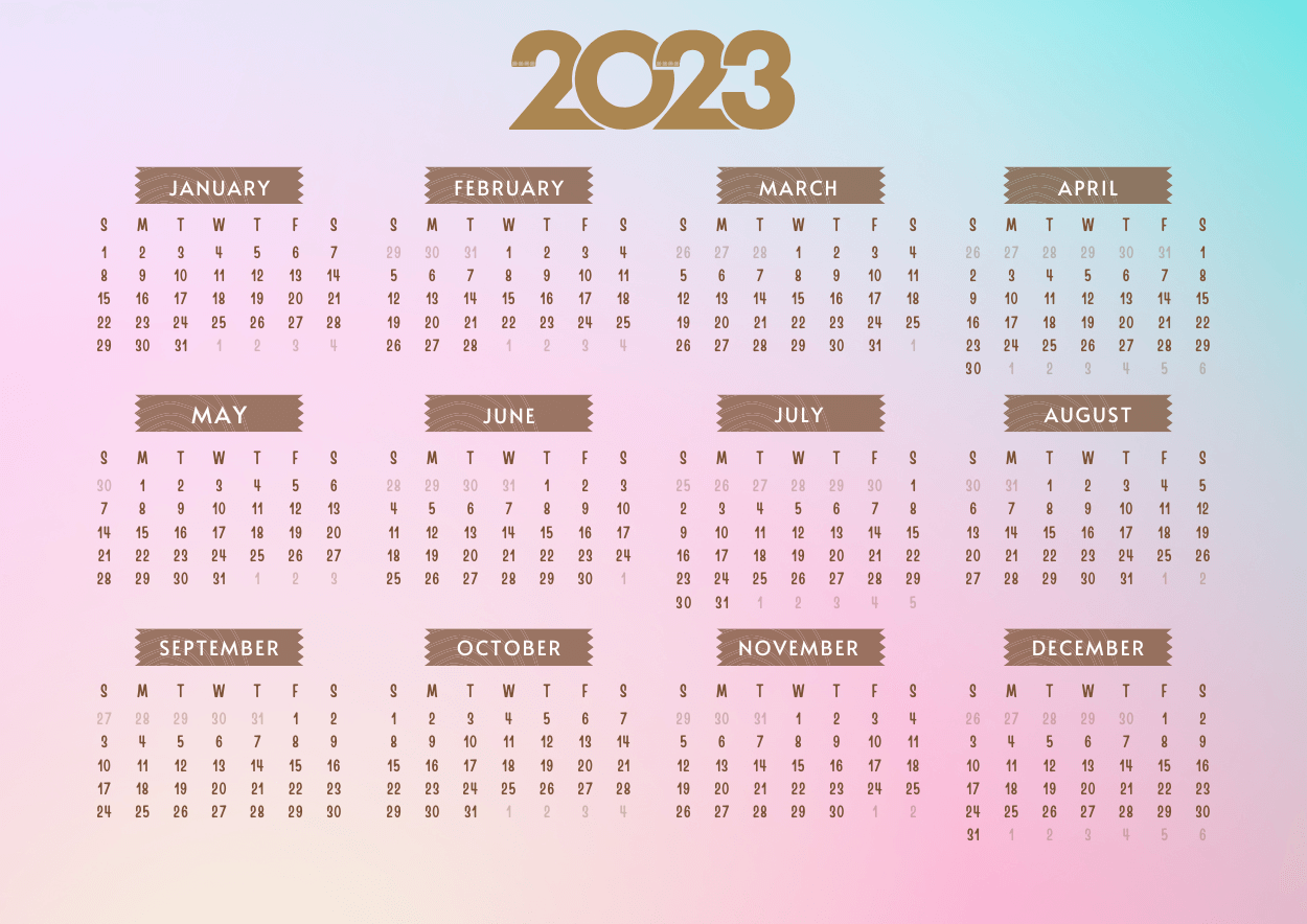 12 Month Calendar One Page Printable Free Download