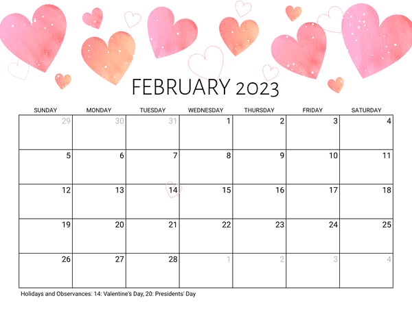 february 2023 cute calendar