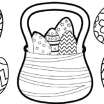 Easter Bunny Egg Basket Drawing Page to Color