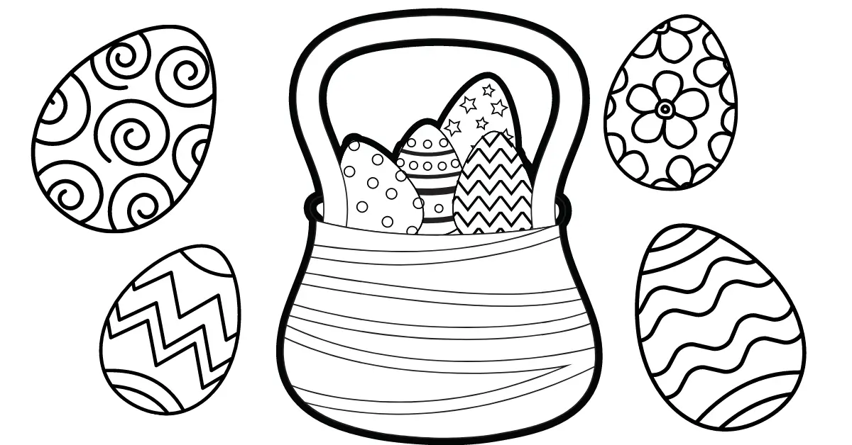 Easter Bunny Egg Basket Drawing Page to Color