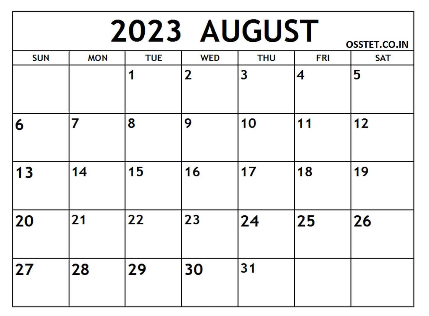 August Calendar 2023