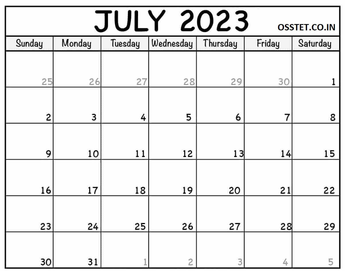 Blank July 2023 Calendar Printable with Holidays
