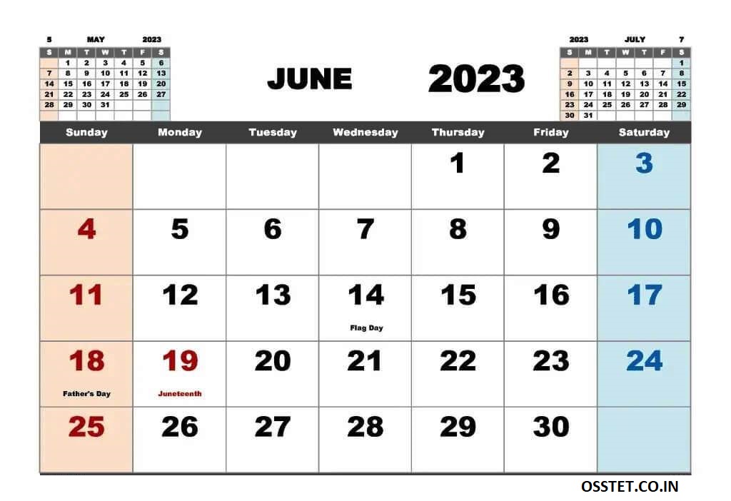 Calendar for June 2023 With Holidays and Moon Phases