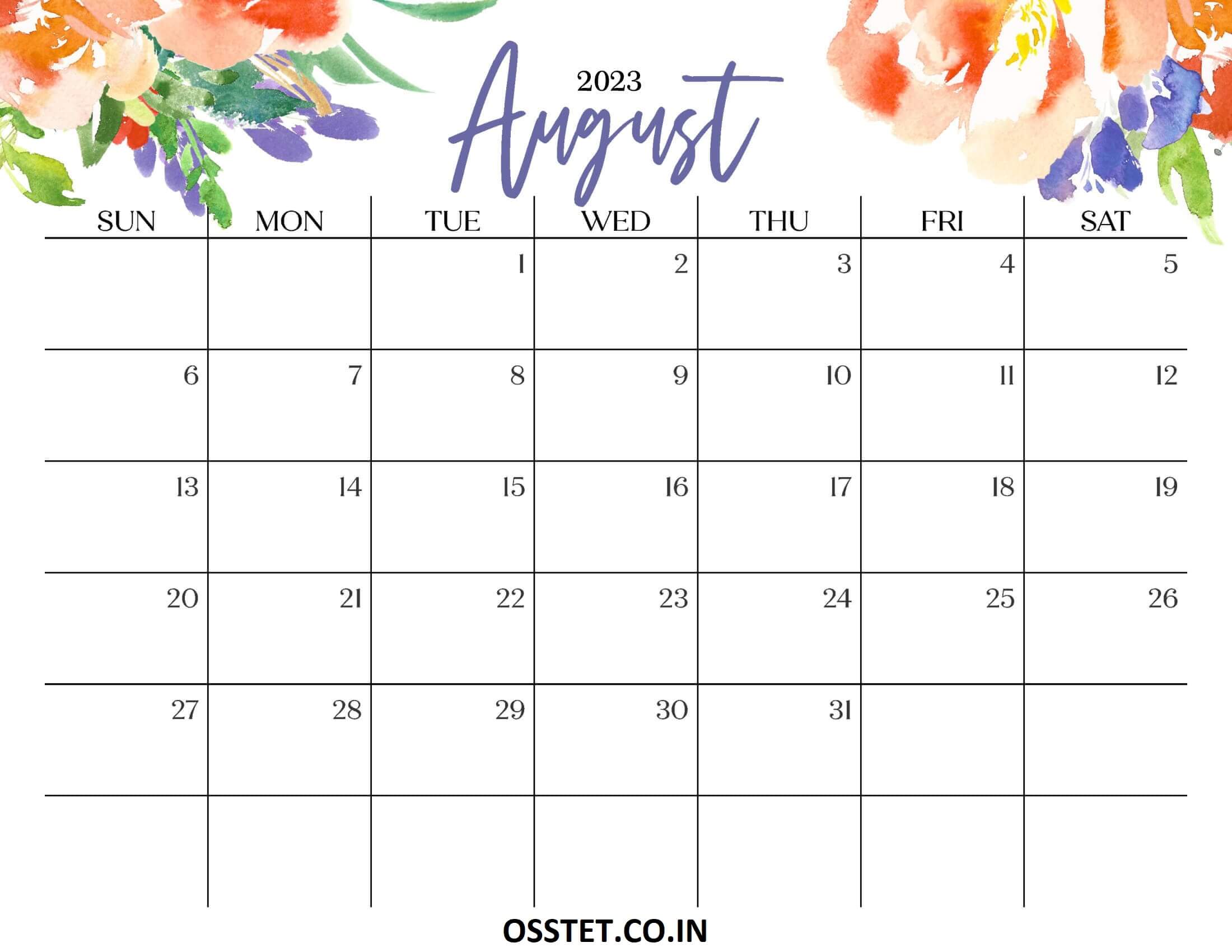 Cute August 2023 Calendar Multi Flower