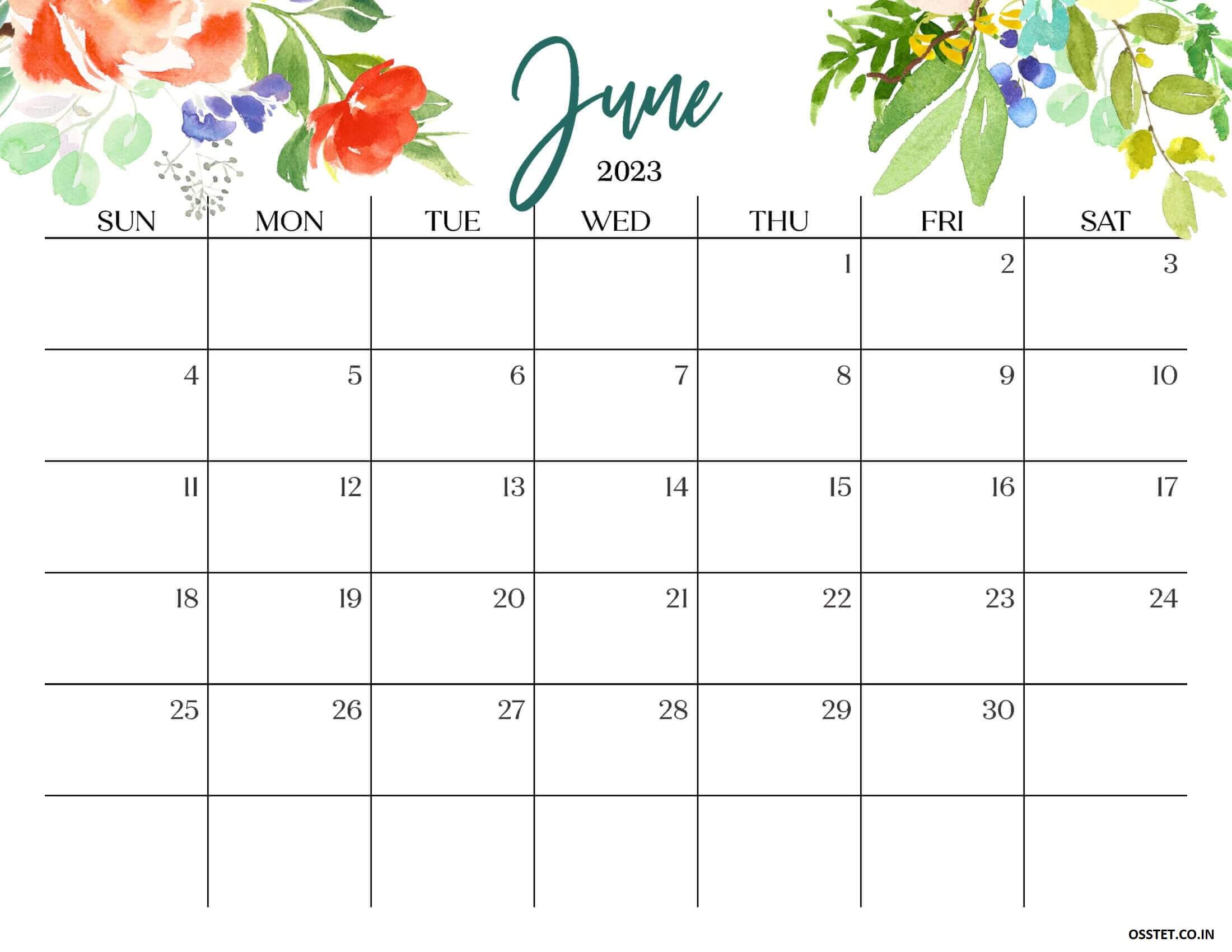 Cute June 2023 Calendar Multi Flower