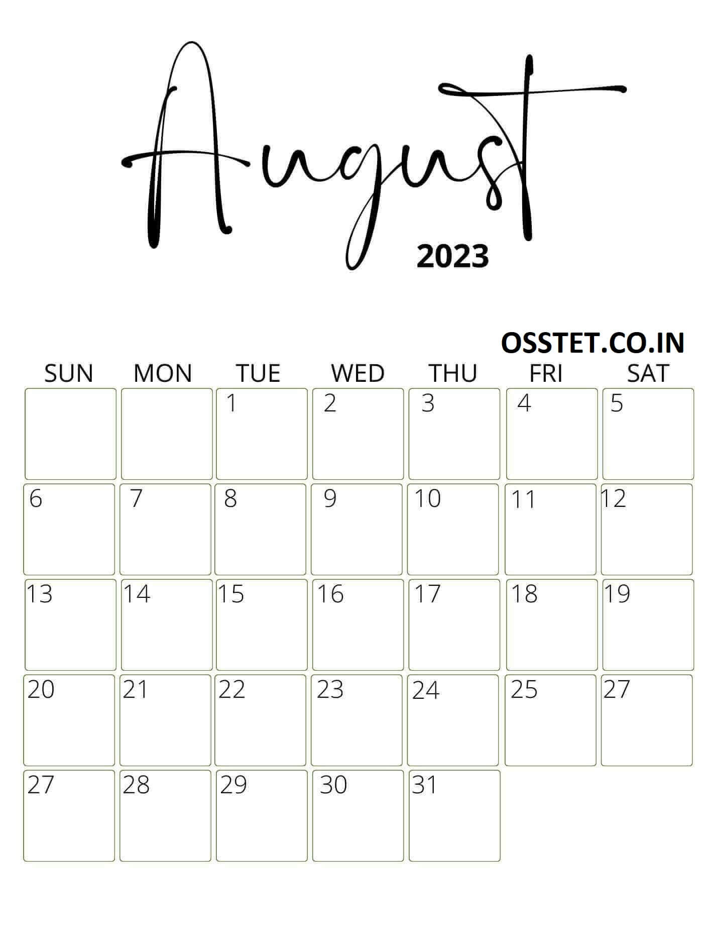 Elegant August 2023 Calendar