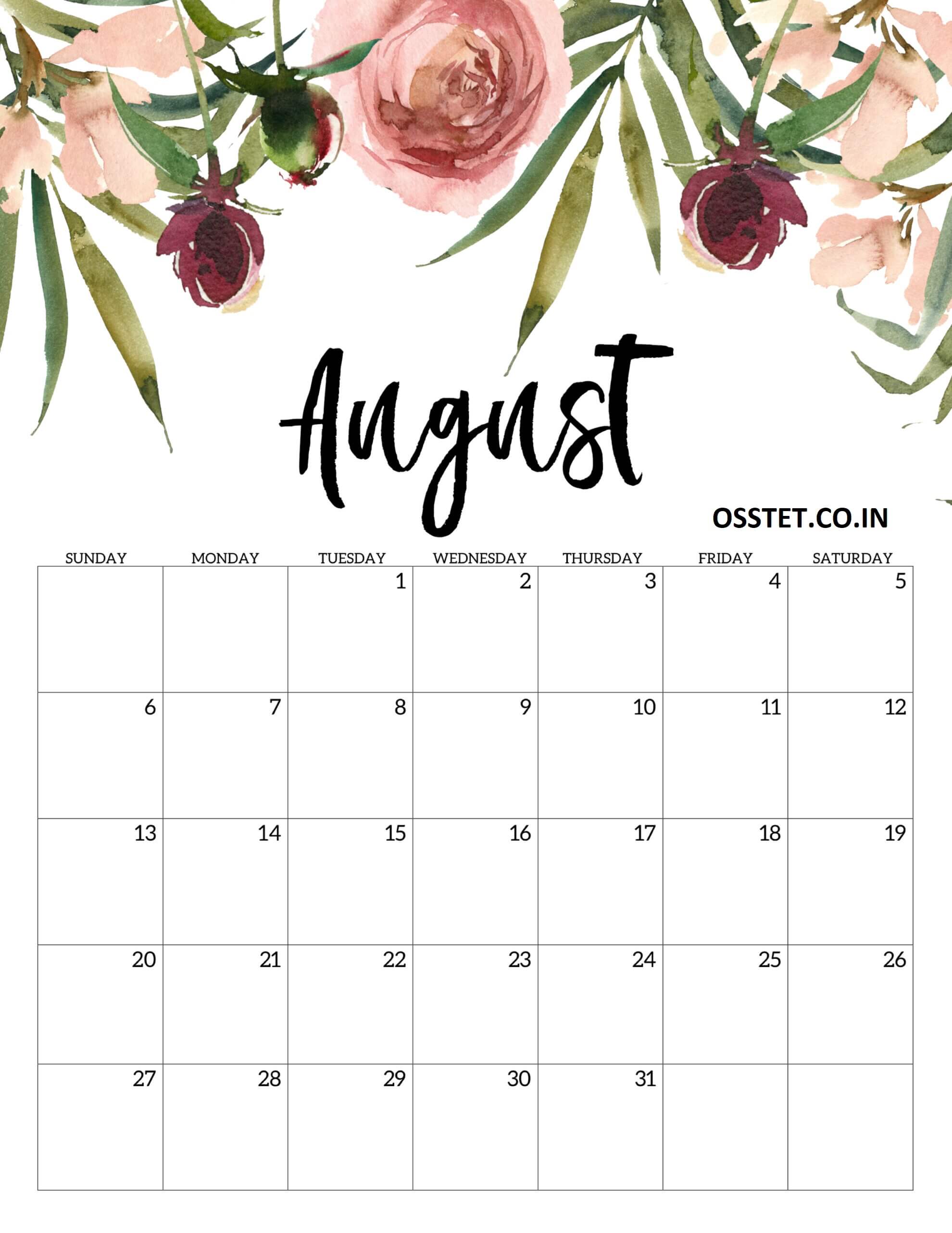Floral August 2023 Calendar