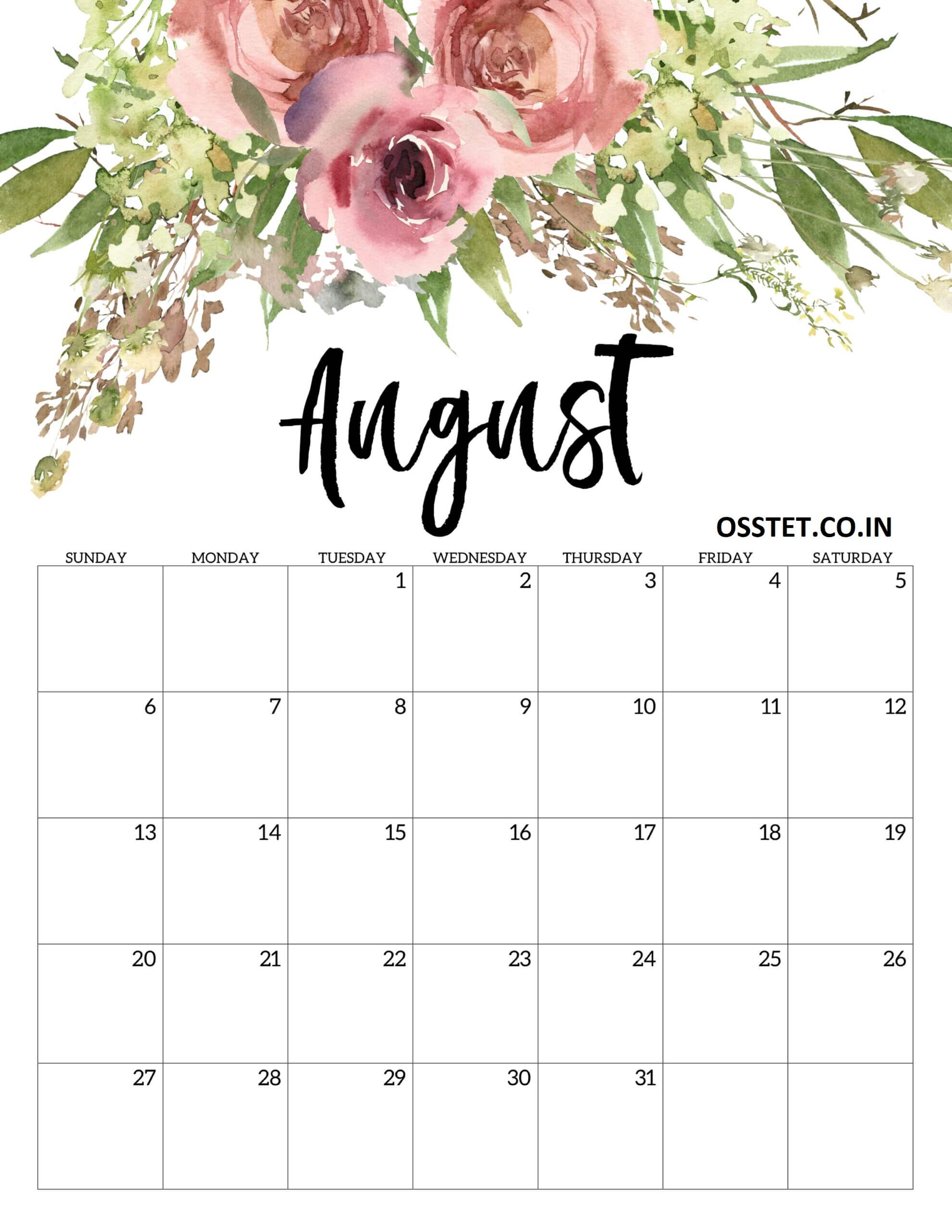 Floral August 2023 Cute Calendar