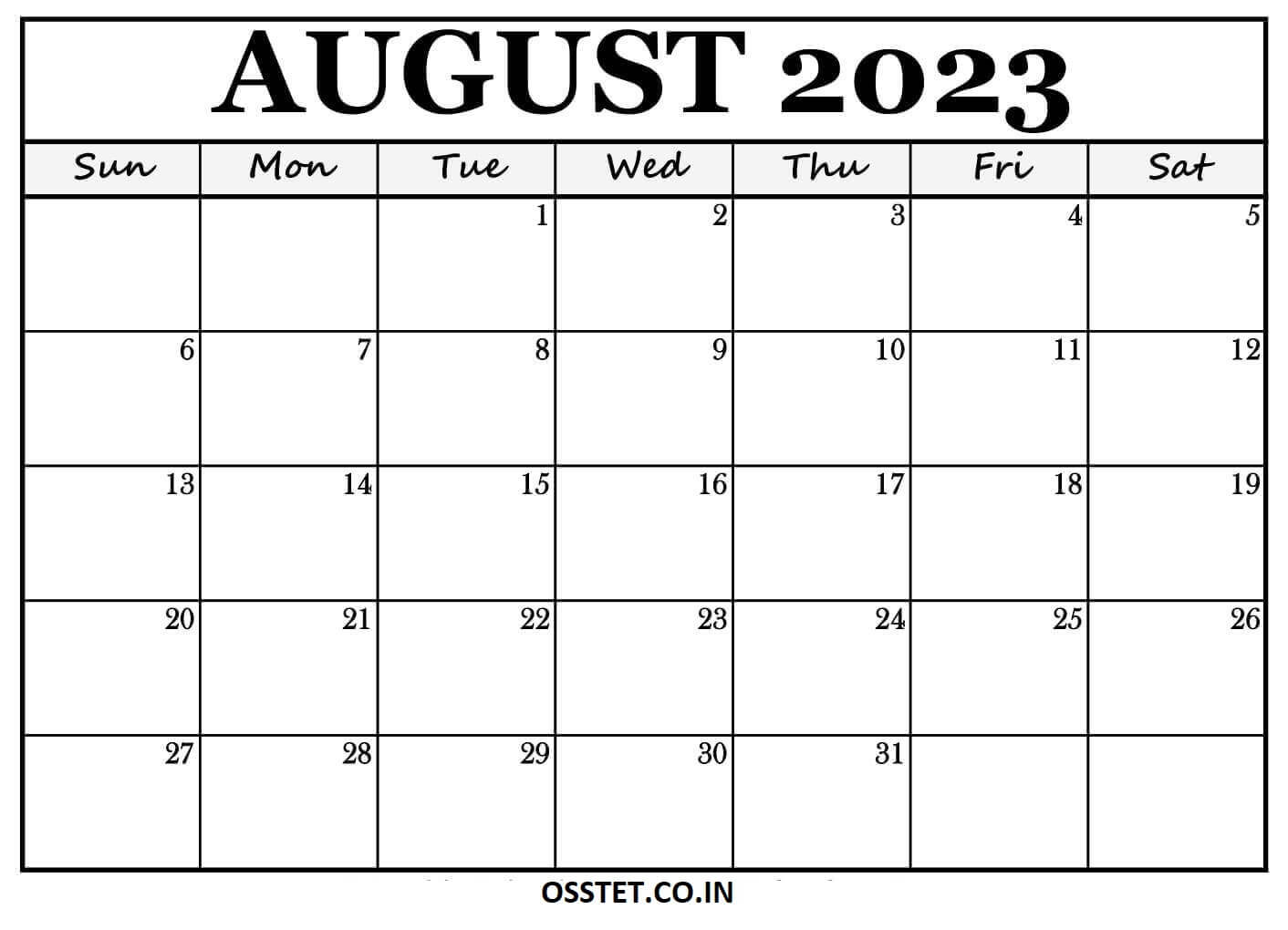 Free Calendar August 2023