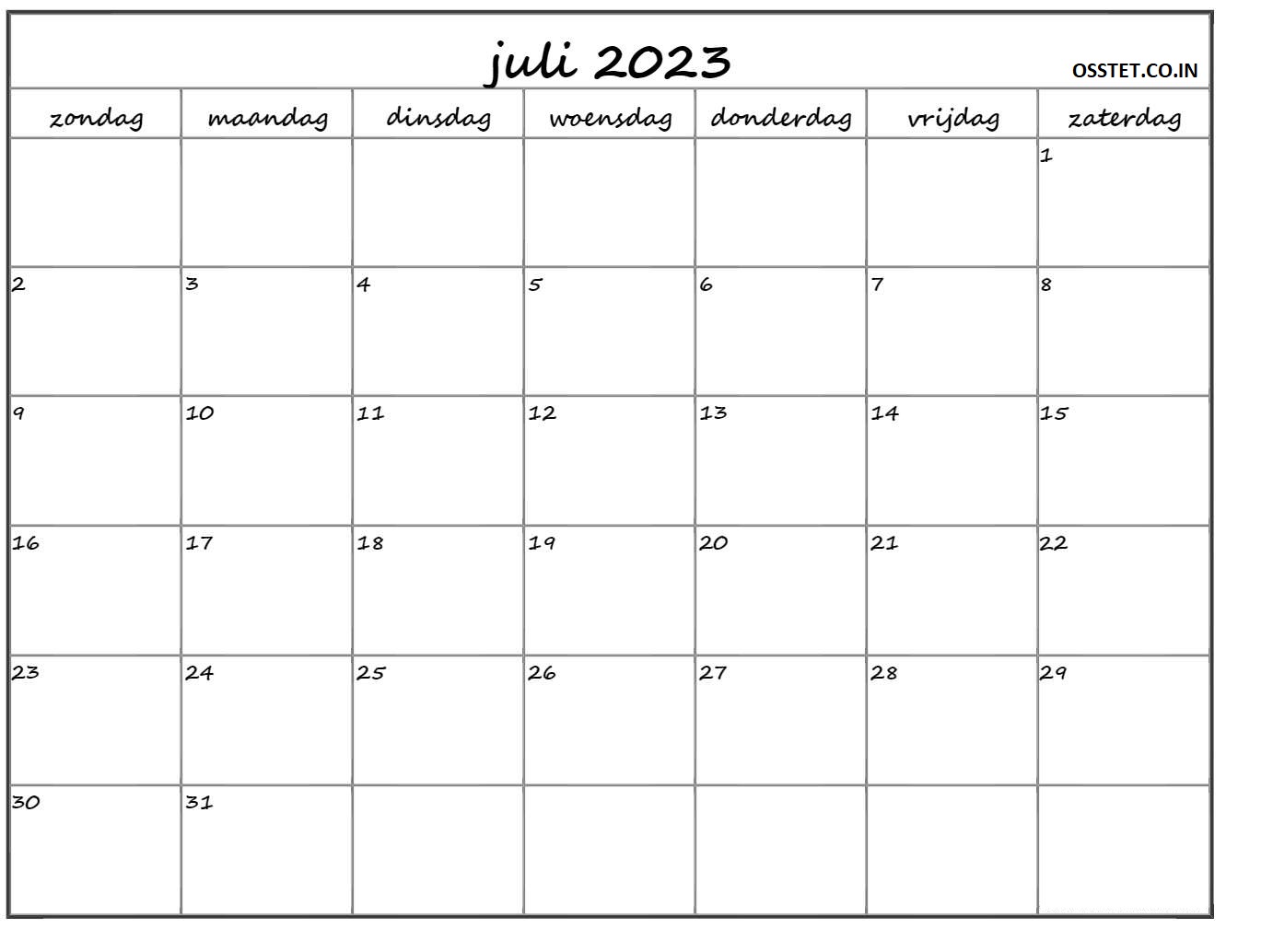Juli Kalender 2023 mit Feiertagen