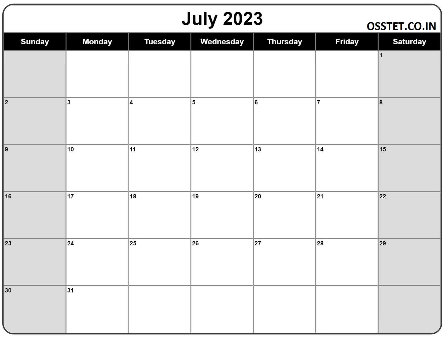 July 2023 Calendar Editable Templates