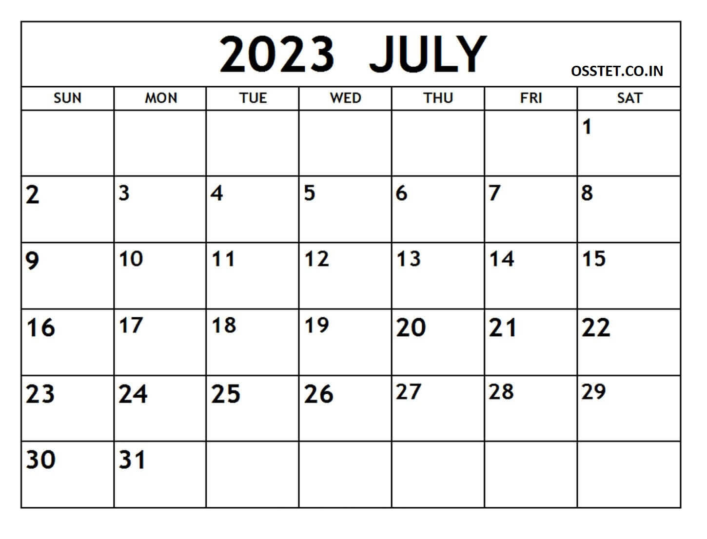 July 2023 Calendar Templates