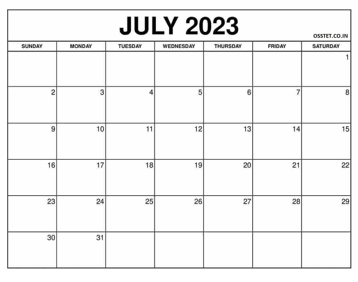 July 2023 Calendar Word