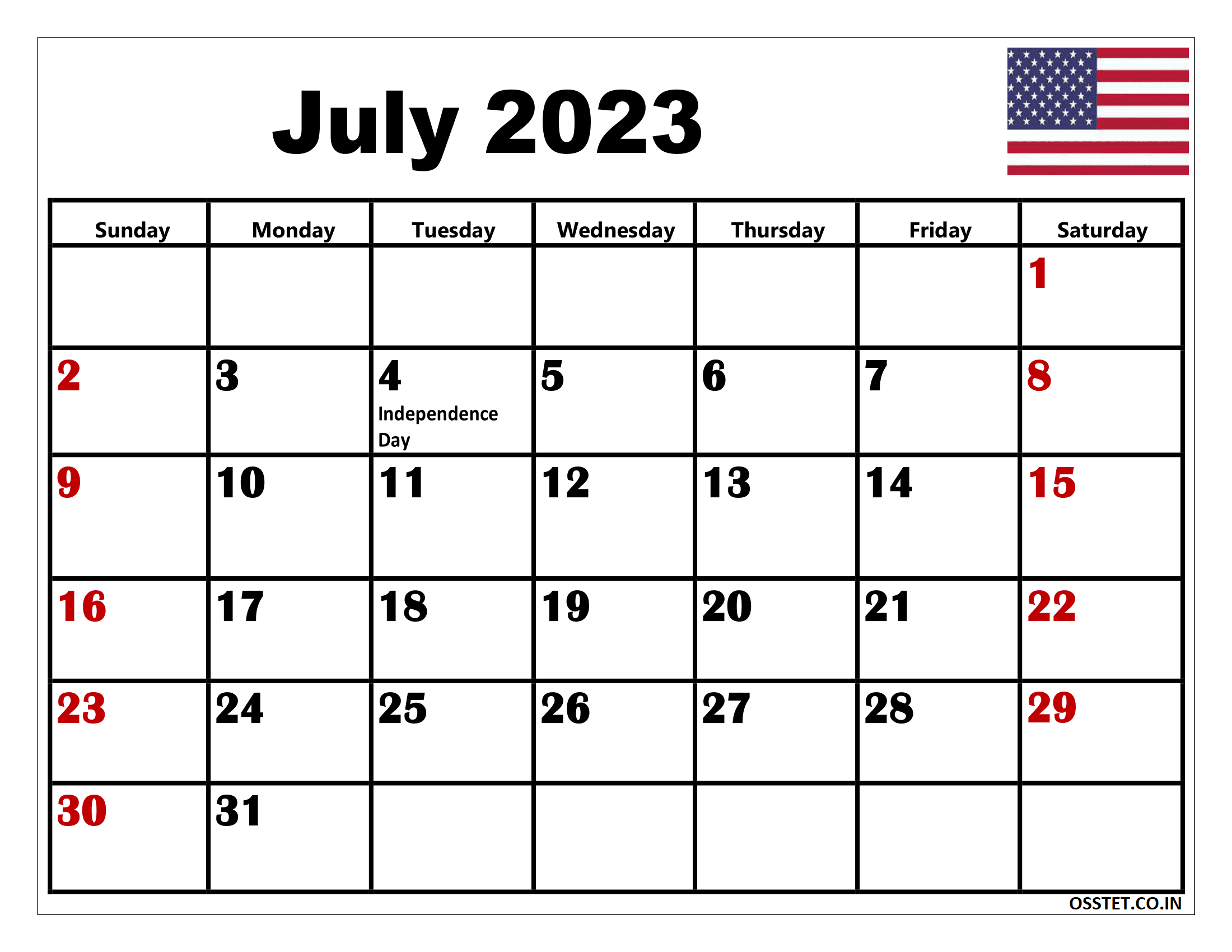 July 2023 Calendar with USA Holidays