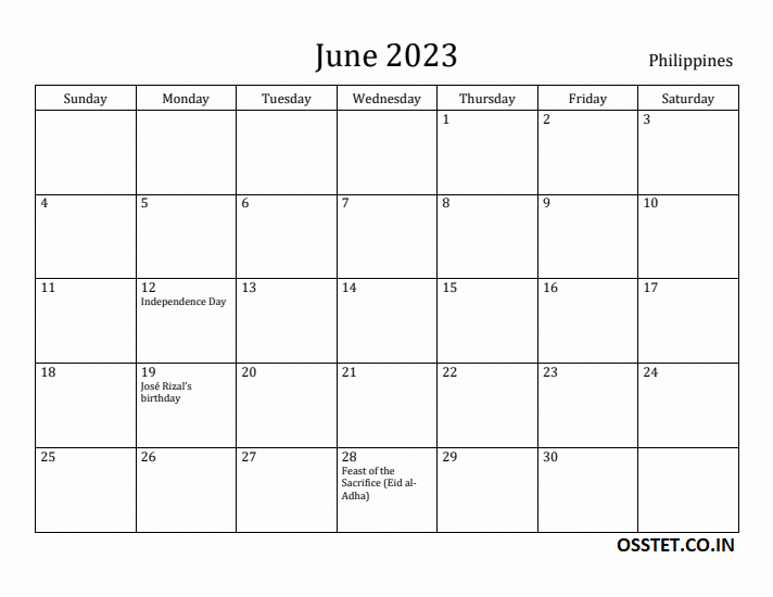 June 2023 Calendar PDF