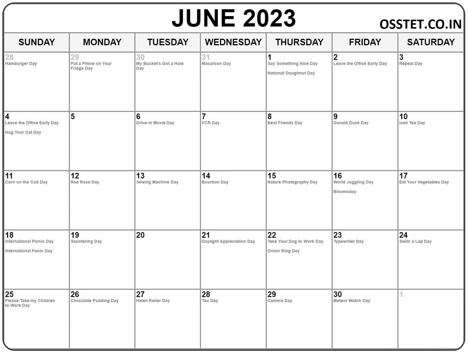 June 2023 Calendar UK Holidays
