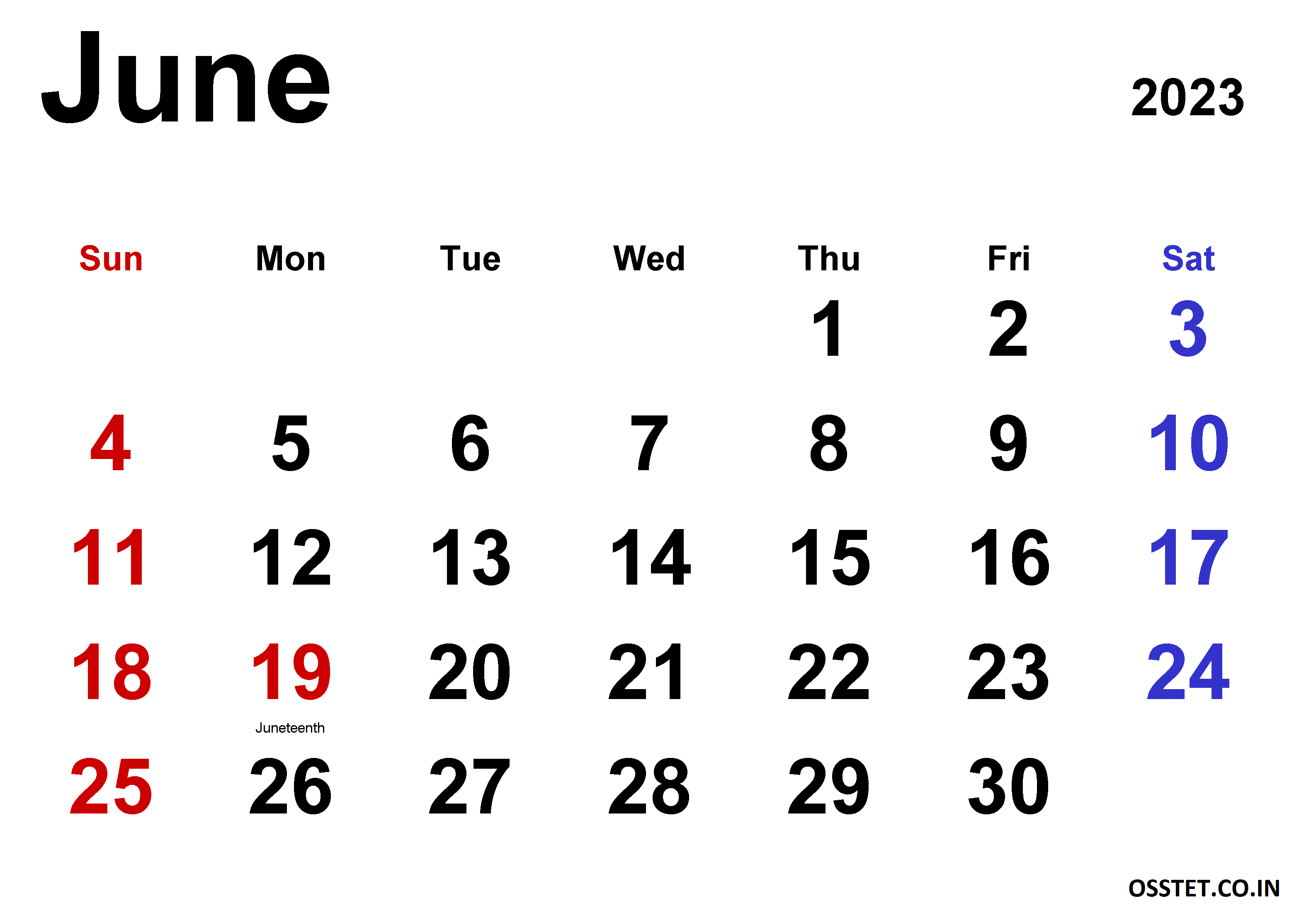 June 2023 Calendar Word