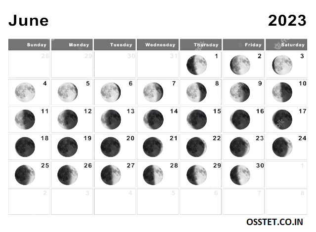 Lunar June 2023 Moon Phases Calendar with Dates