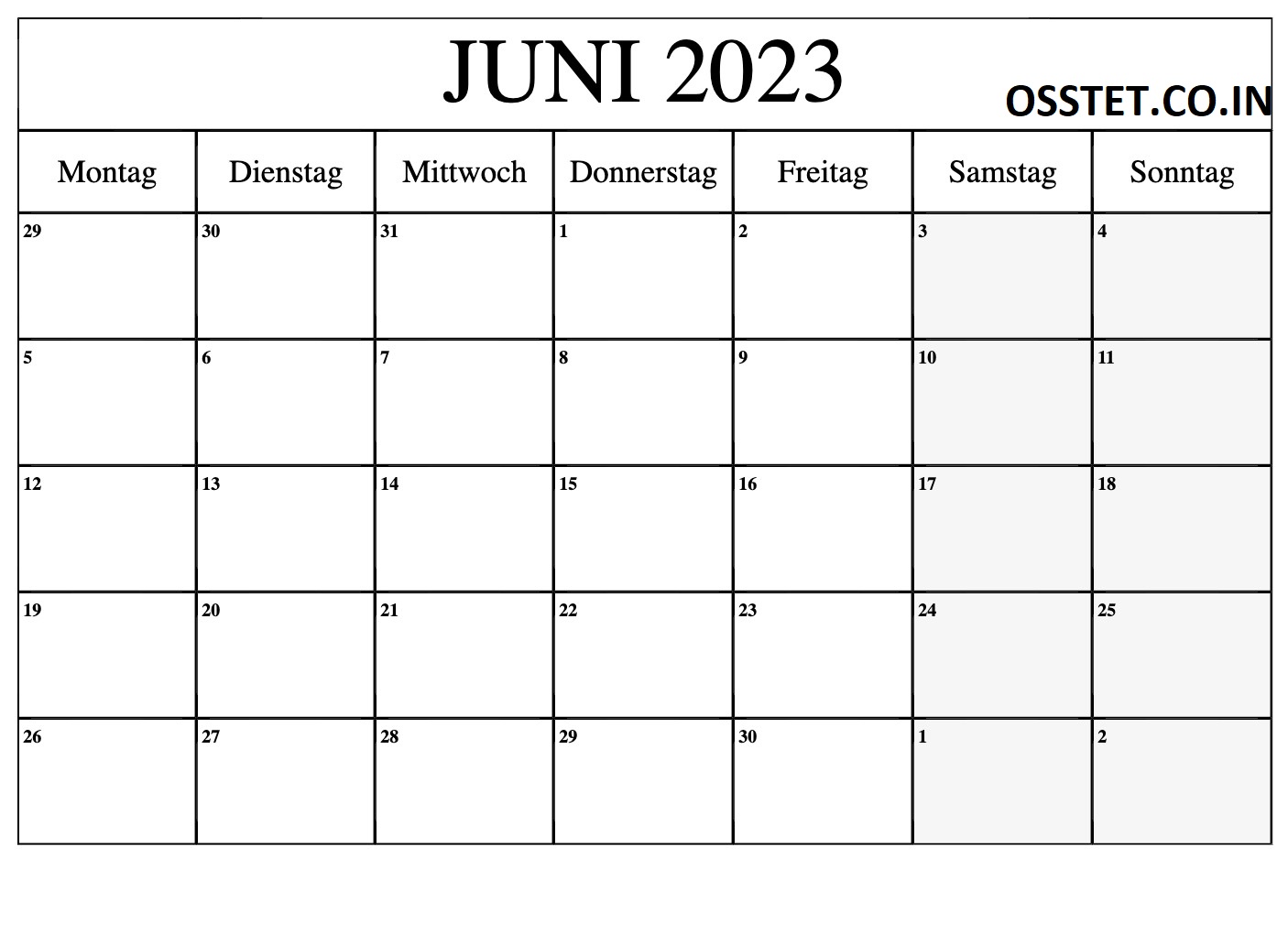 Juni 2023 Kalender zum Ausdrucken