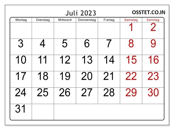 Kalender 2023 Juli
