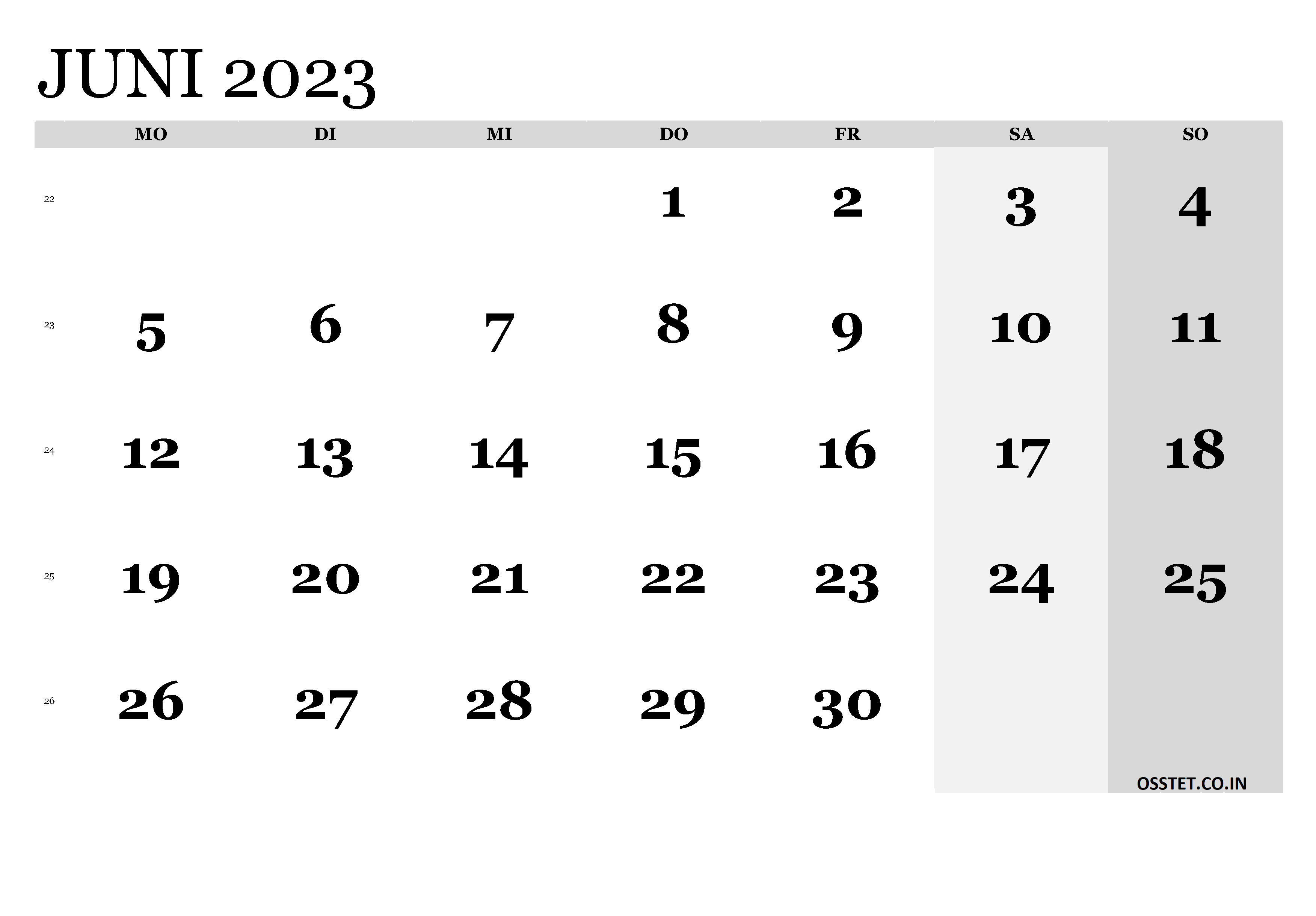 Kalender Juni 2023 zum Ausdrucken