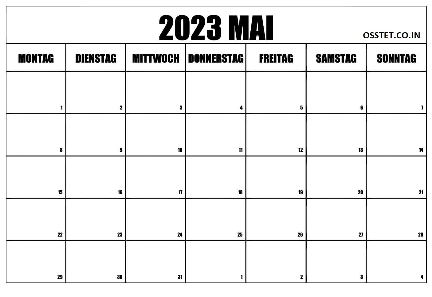 Kostenlos herunterladbarer Kalender für Mai 2023