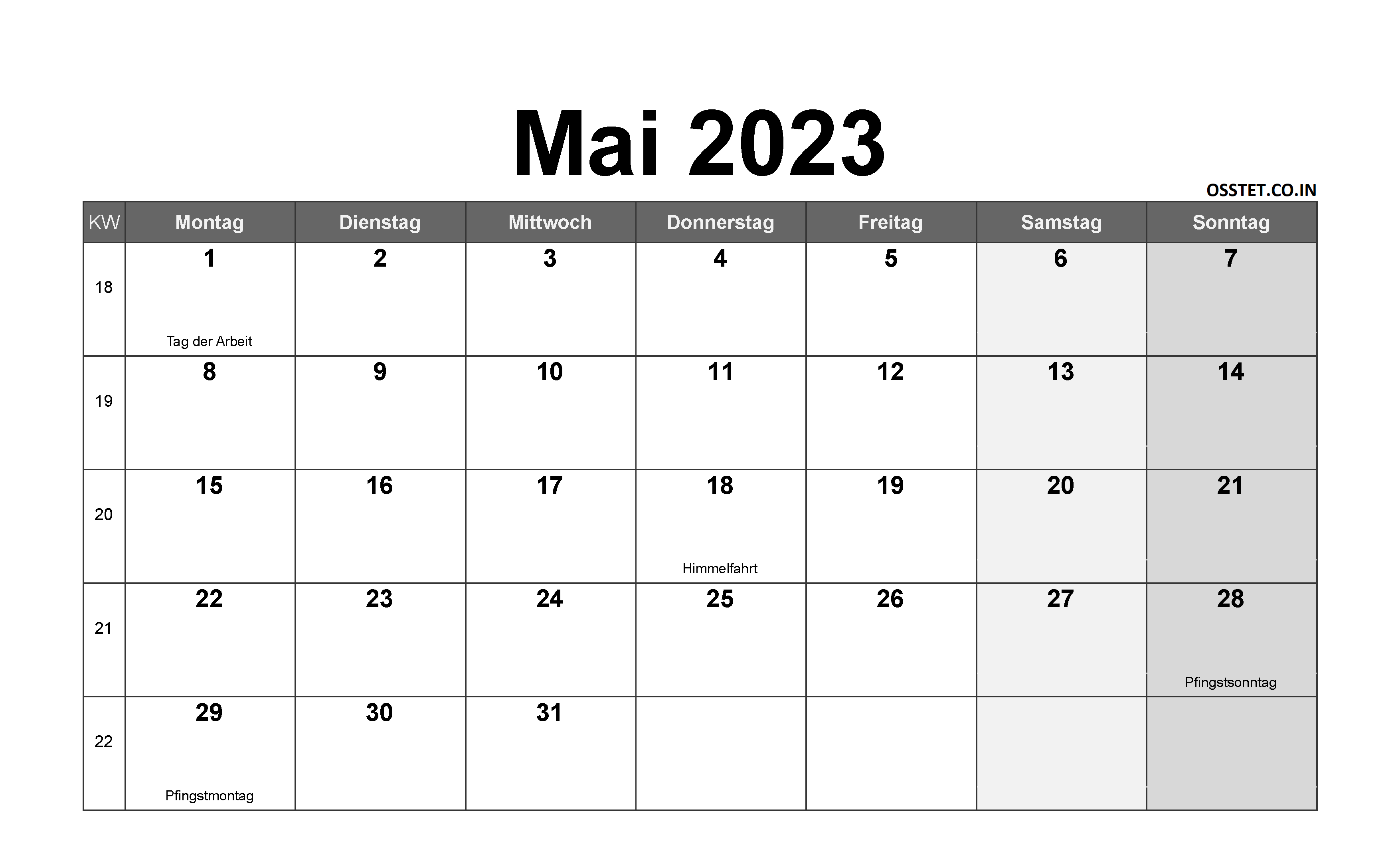 Mai 2023 Kalender PDF