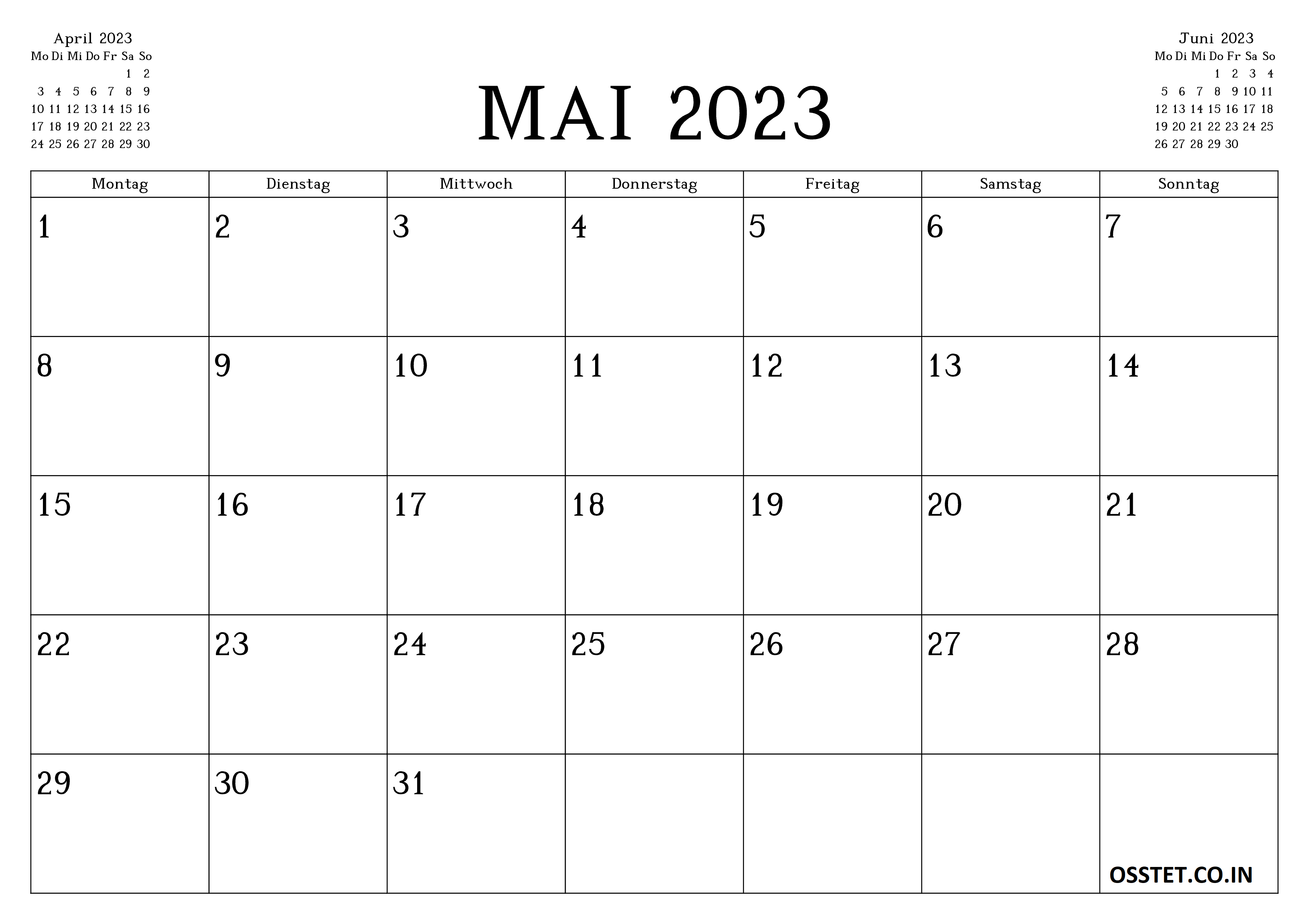 Leere Mai 2023 Kalendervorlage