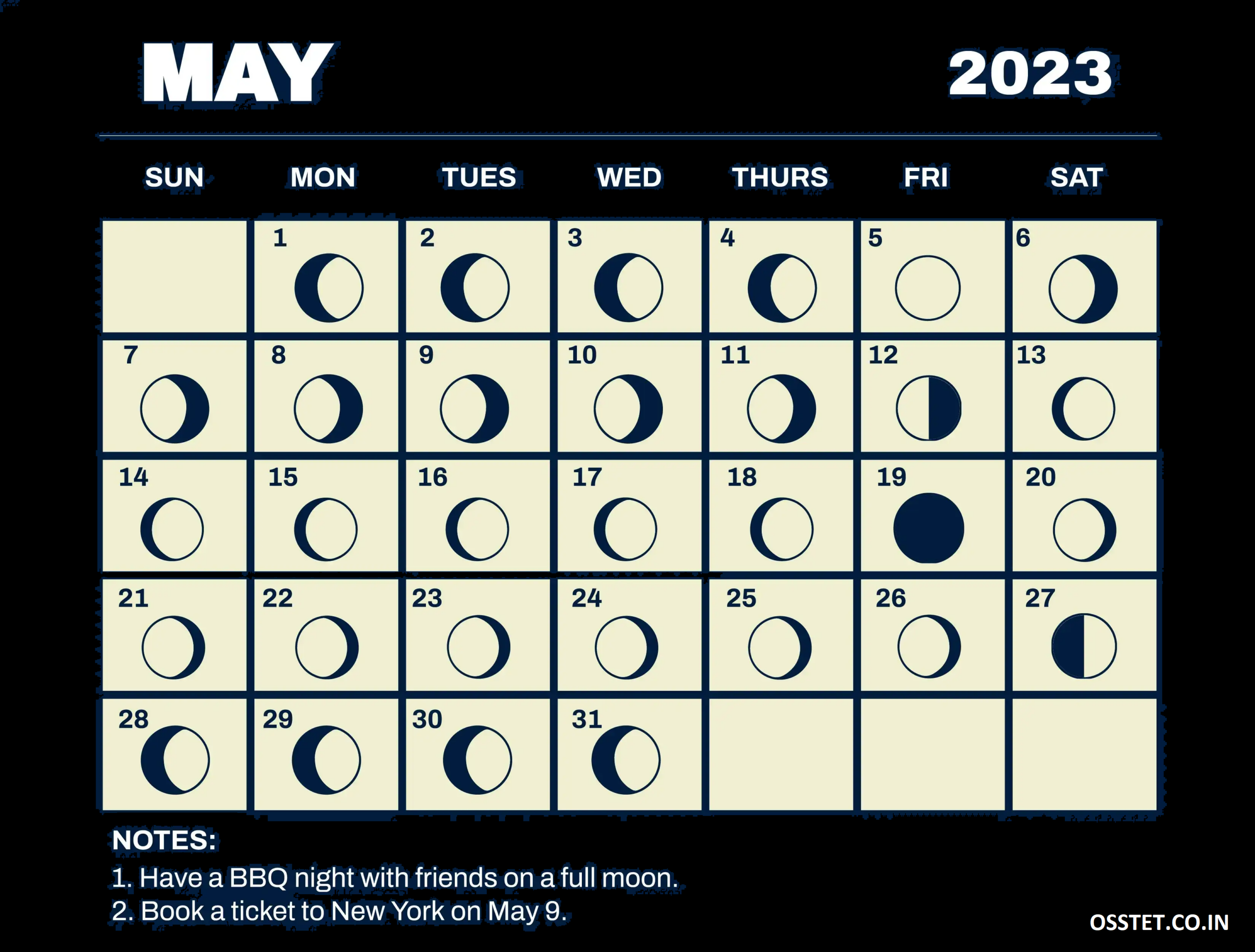 May 2023 calendar moon phases