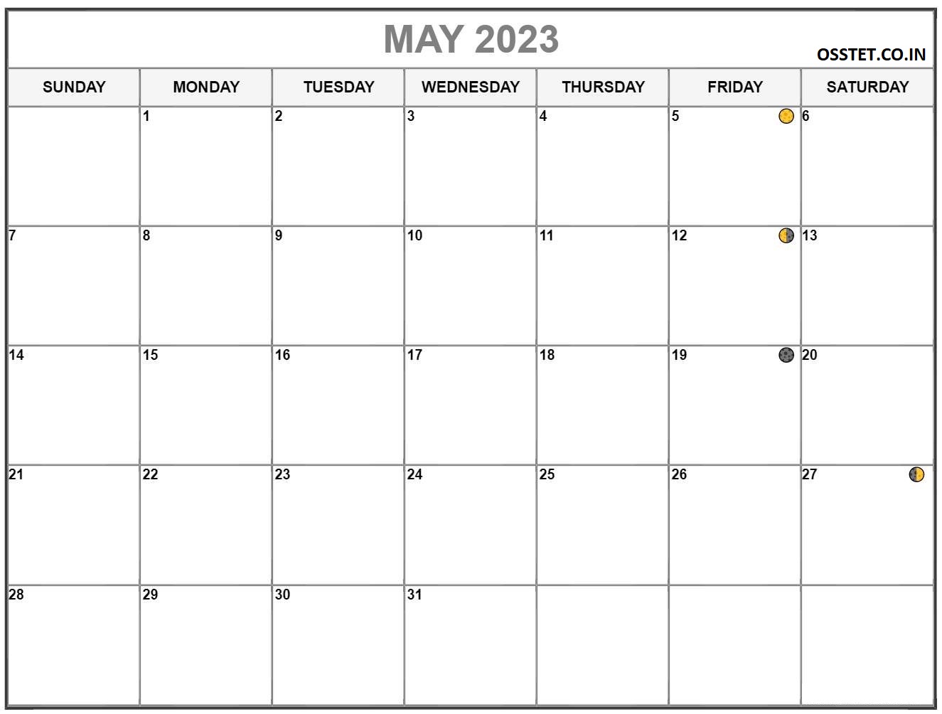 May 2023 lunar calendar with moon phases