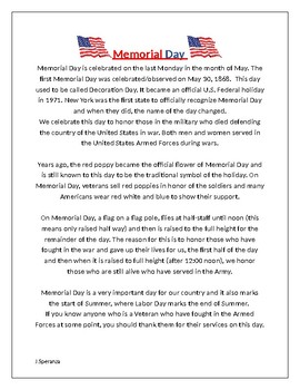 Memorial Day Paragraph For Adult
