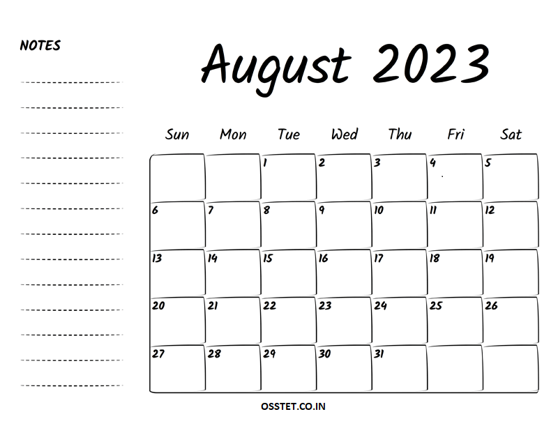 Printable August Calendar 2023