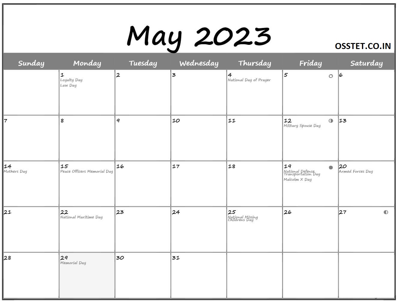 Stay in sync with May 2023 moon phase chart