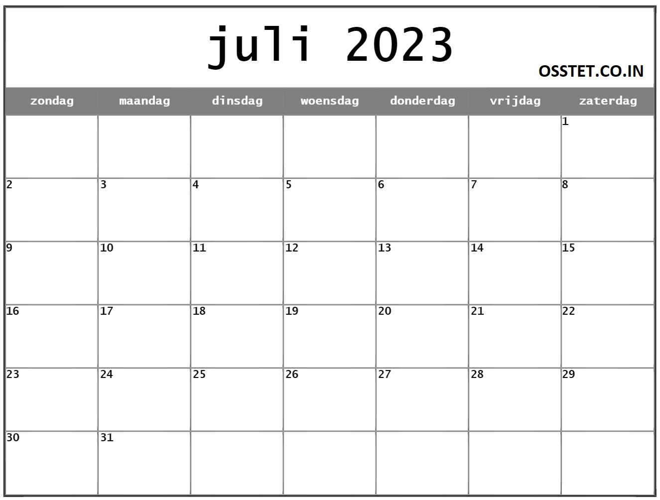 juli 2023 kalender Nederlandse