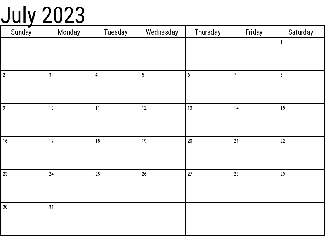 2023 July Calendar Blank Templates