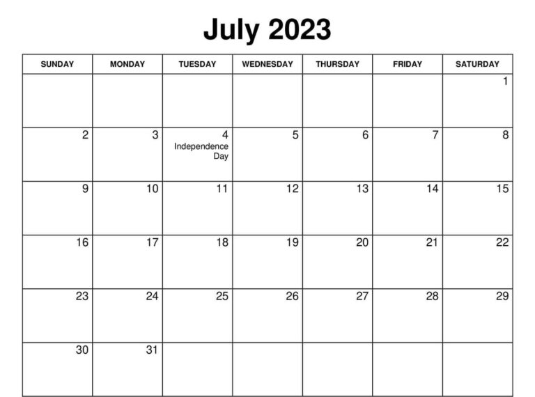 July 2023 Calendar PDF Printable Templates