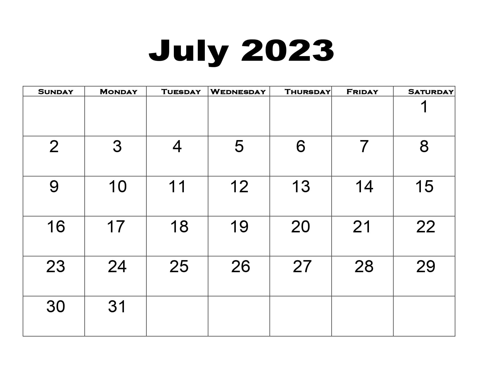 Blank July Calendar 2023 Templates with Notes