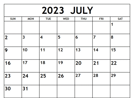 Blank July 2023 Calendar Template with Notes