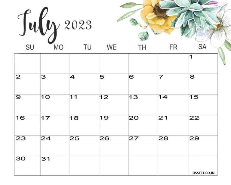 Cute July 2023 Calendar Floral Designs