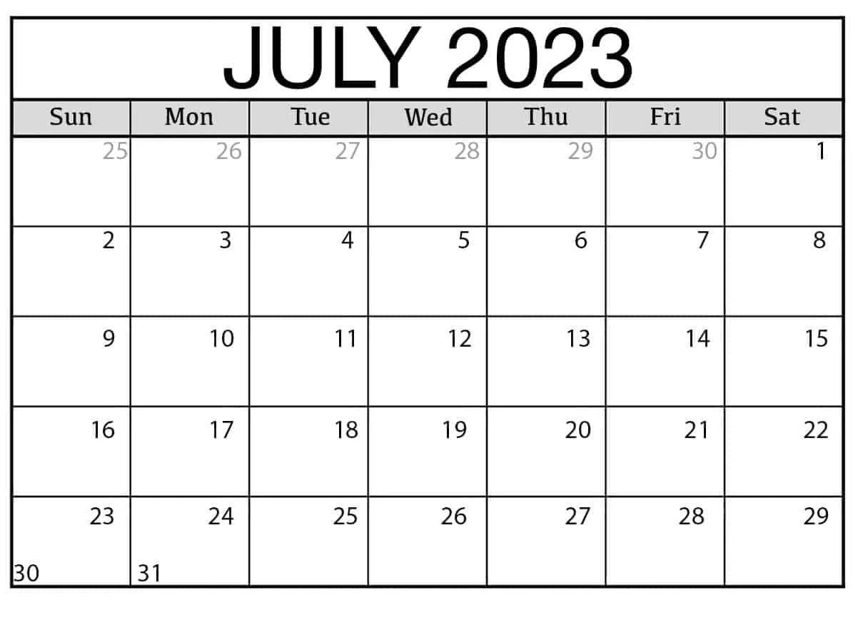 July Calendar 2023 Blank