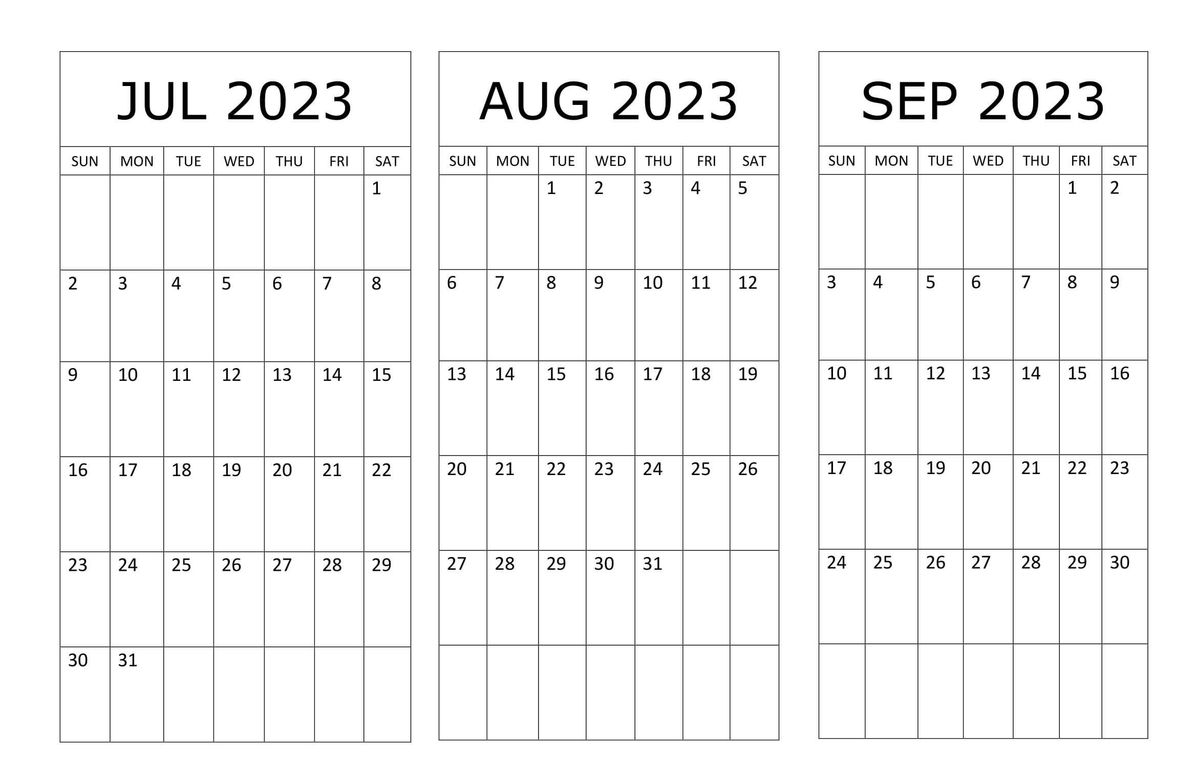 Q3 Calendars 2023 July To September