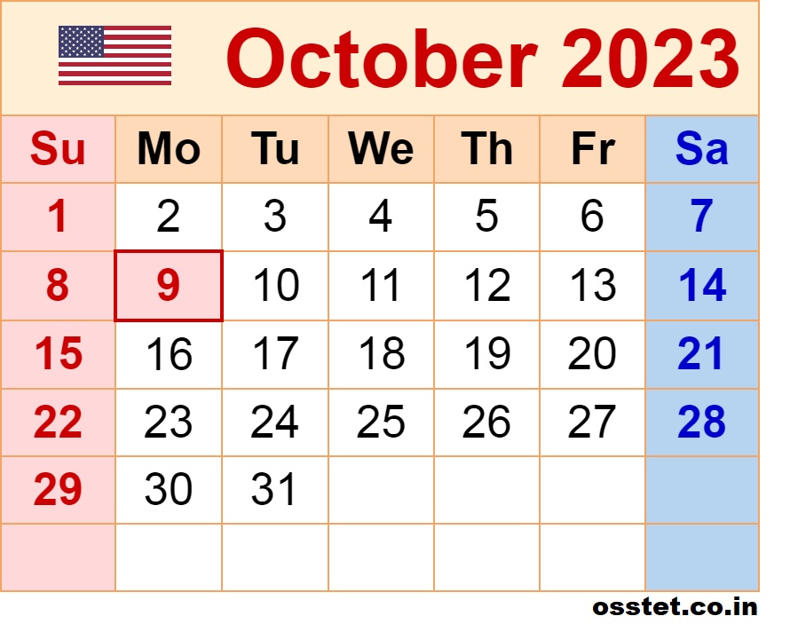2023 October calendar