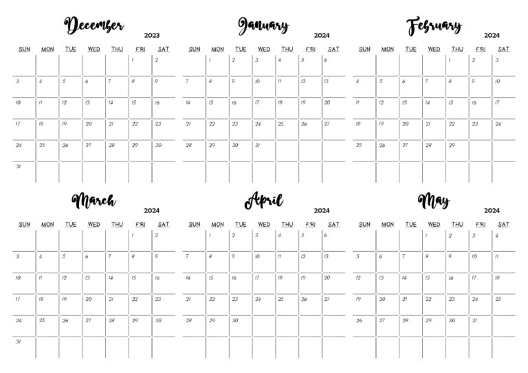December 2023 To May 2024 Calendar Templates
