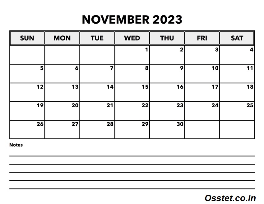 November 2023 Fillable Calendar