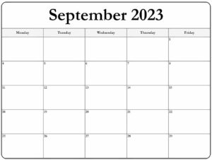 September 2023 Monday Calendar