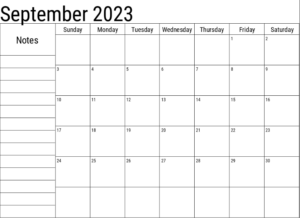 September 2023 Printable Calendar Word