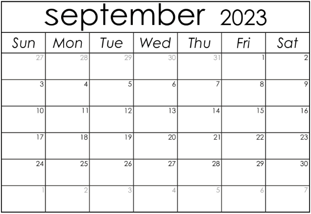 September 2023 calendar printable word